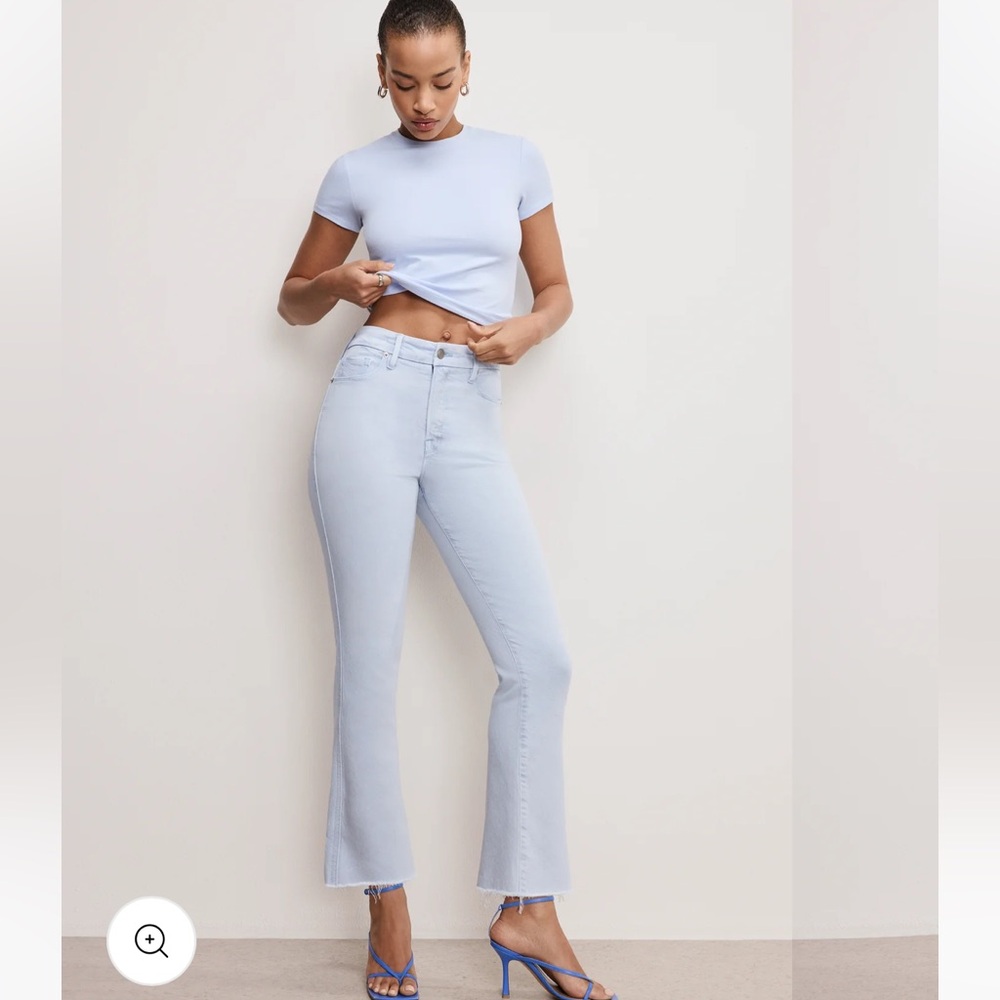Good American Good Curve Light Blue Women's denim raw hem Jeans size 14/32 NWT!